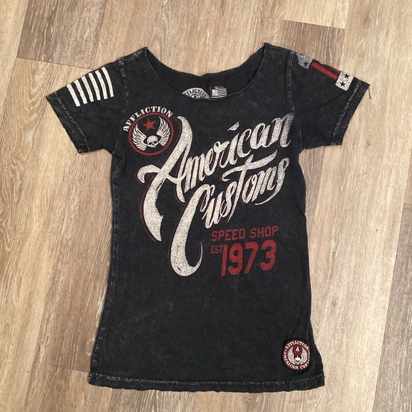 Affliction Tops - AFFLICTION AMERICAN CUSTOMS SOFT DISTRESSED OPEN NECK T SHIRT - Size S